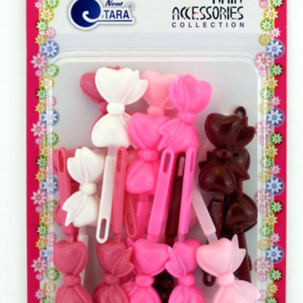 TARA CHILDREN'S SELF-HINGE BOW HAIR BARRETTES - MAROON & PINK - 18 PCS. (08548)